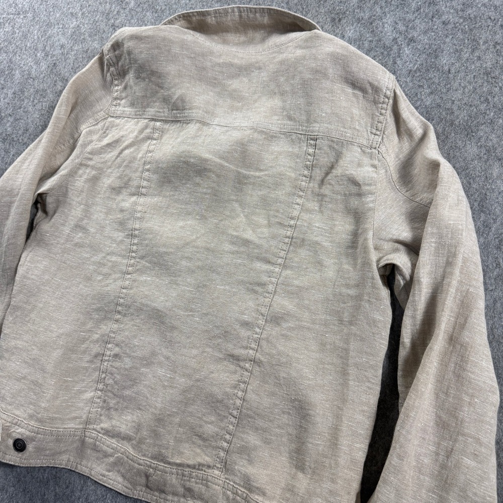 Jones & Co Jones New York Womens Trucker Jacket Medium 100% Linen Beige Oatmeal - Picture 11 of 13